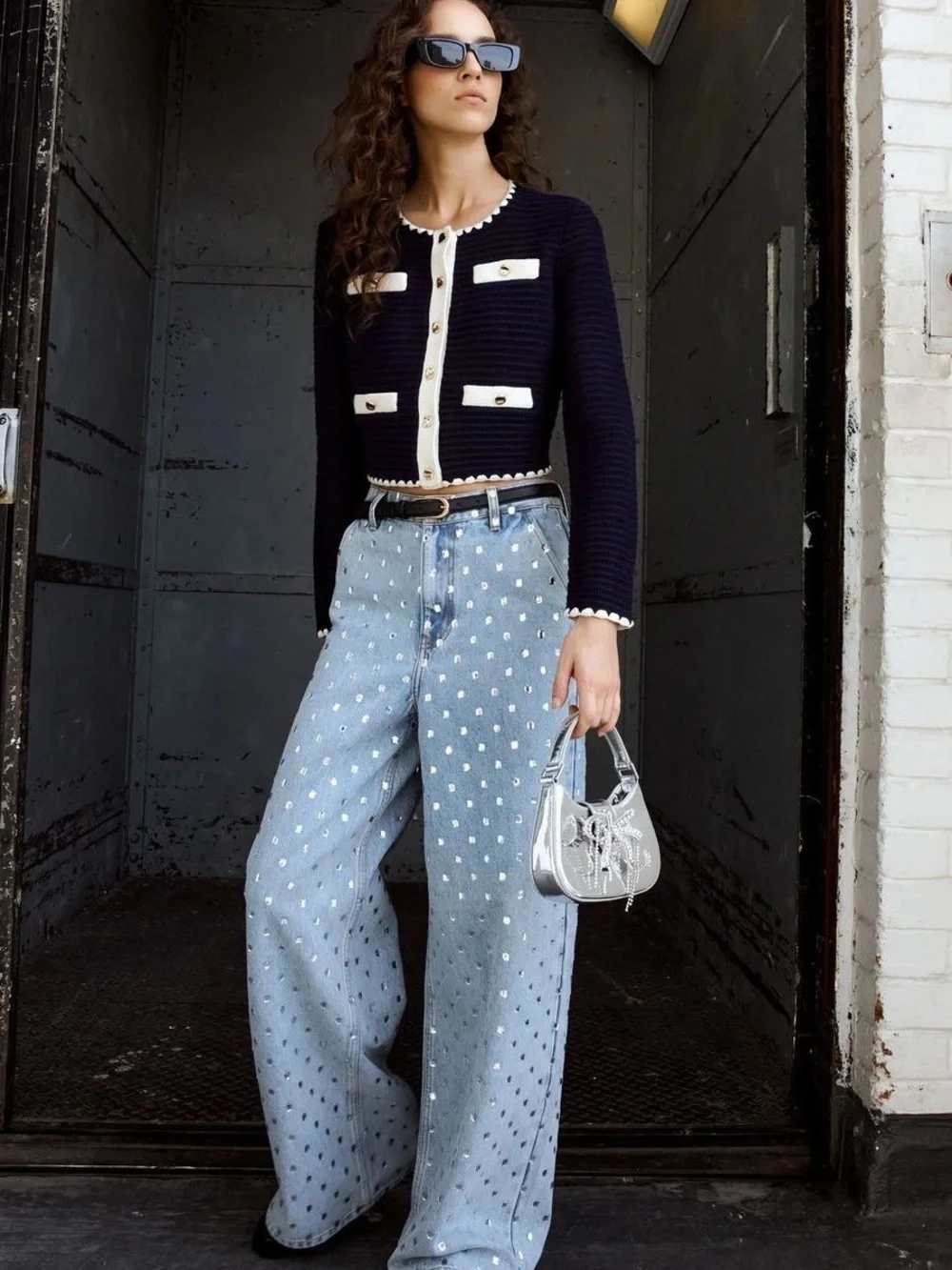 Light Blue Studded Denim Jeans - Picture 3 of 13
